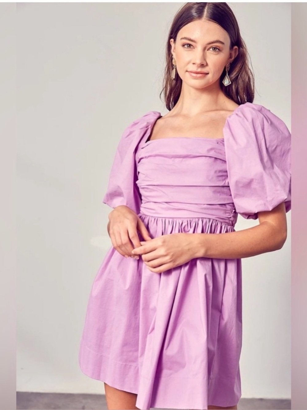 Hausen Lilac Puff-Sleeve Square Neck Mini Dress size small
